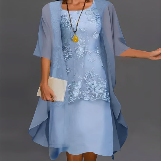 2-Piece Chiffon Dress for Women with Lace Detail Top