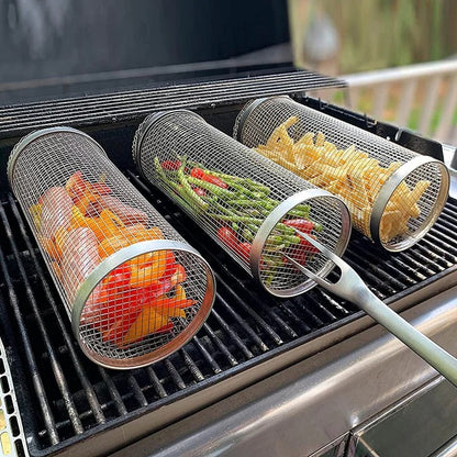 Stainless Steel Rolling Grill Basket with 360 Degree Rotation