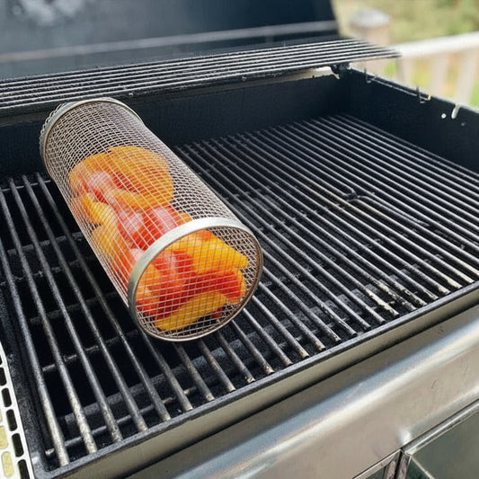 Stainless Steel Rolling Grill Basket with 360 Degree Rotation
