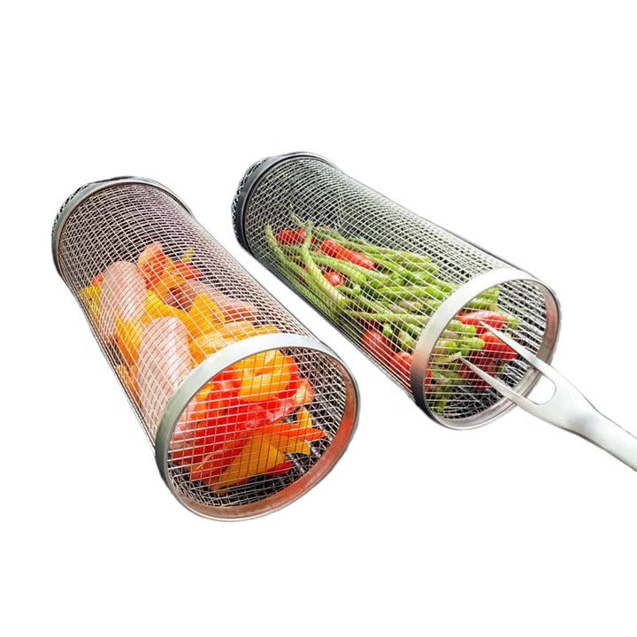 Stainless Steel Rolling Grill Basket with 360 Degree Rotation