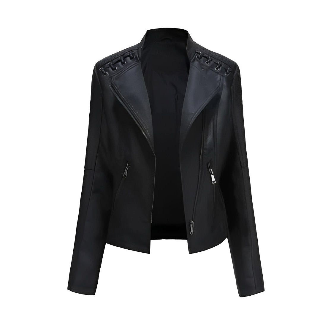 Women's Leather Jacket with Front Zipper