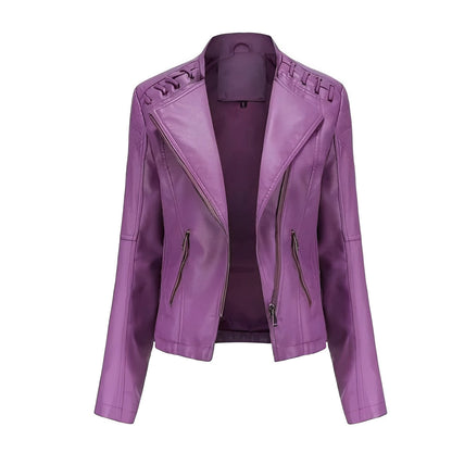 Women's Leather Jacket with Front Zipper