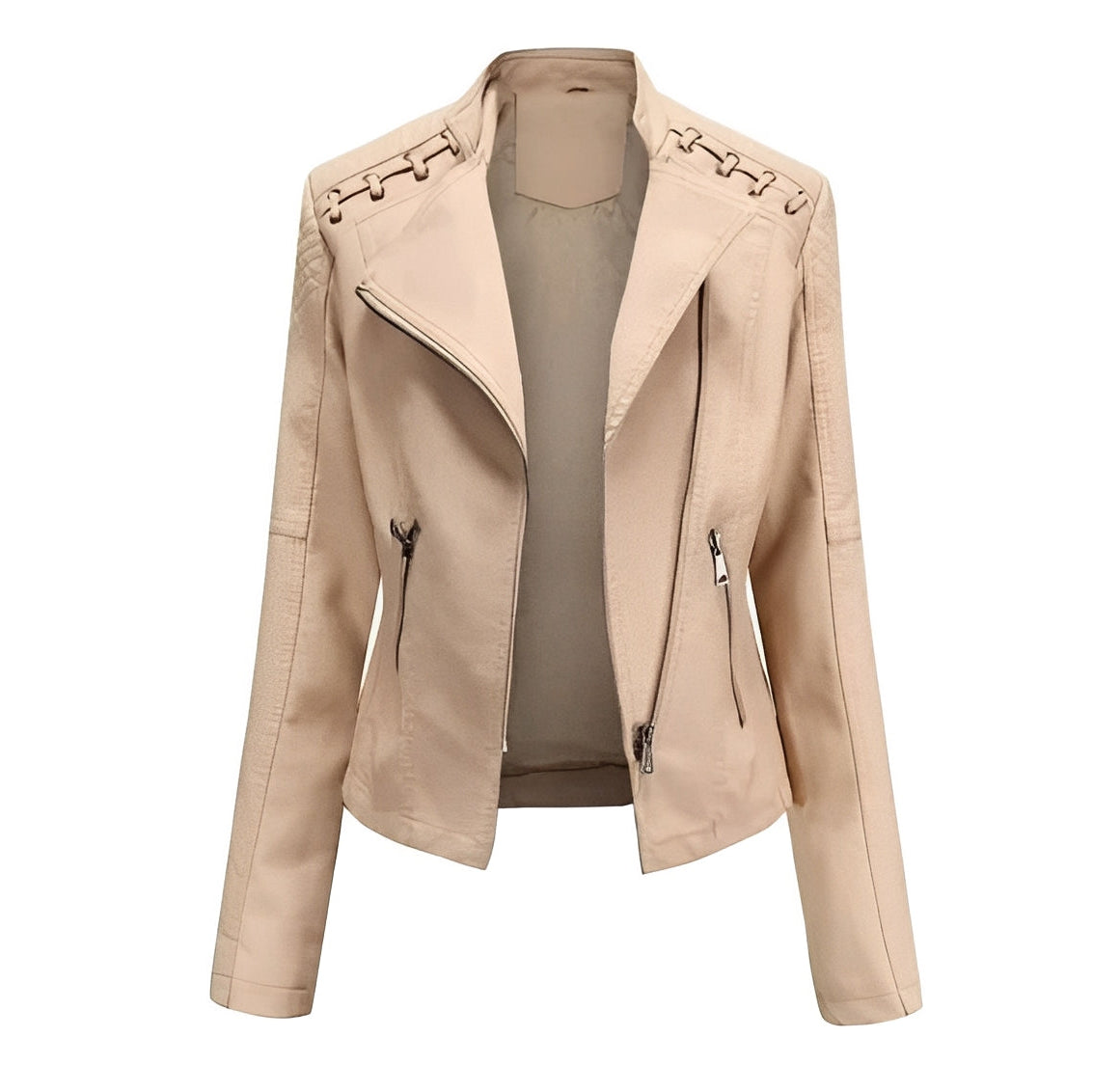 Women's Leather Jacket with Front Zipper