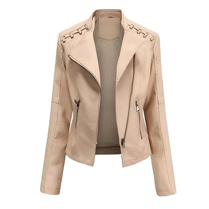 Women's Leather Jacket with Front Zipper