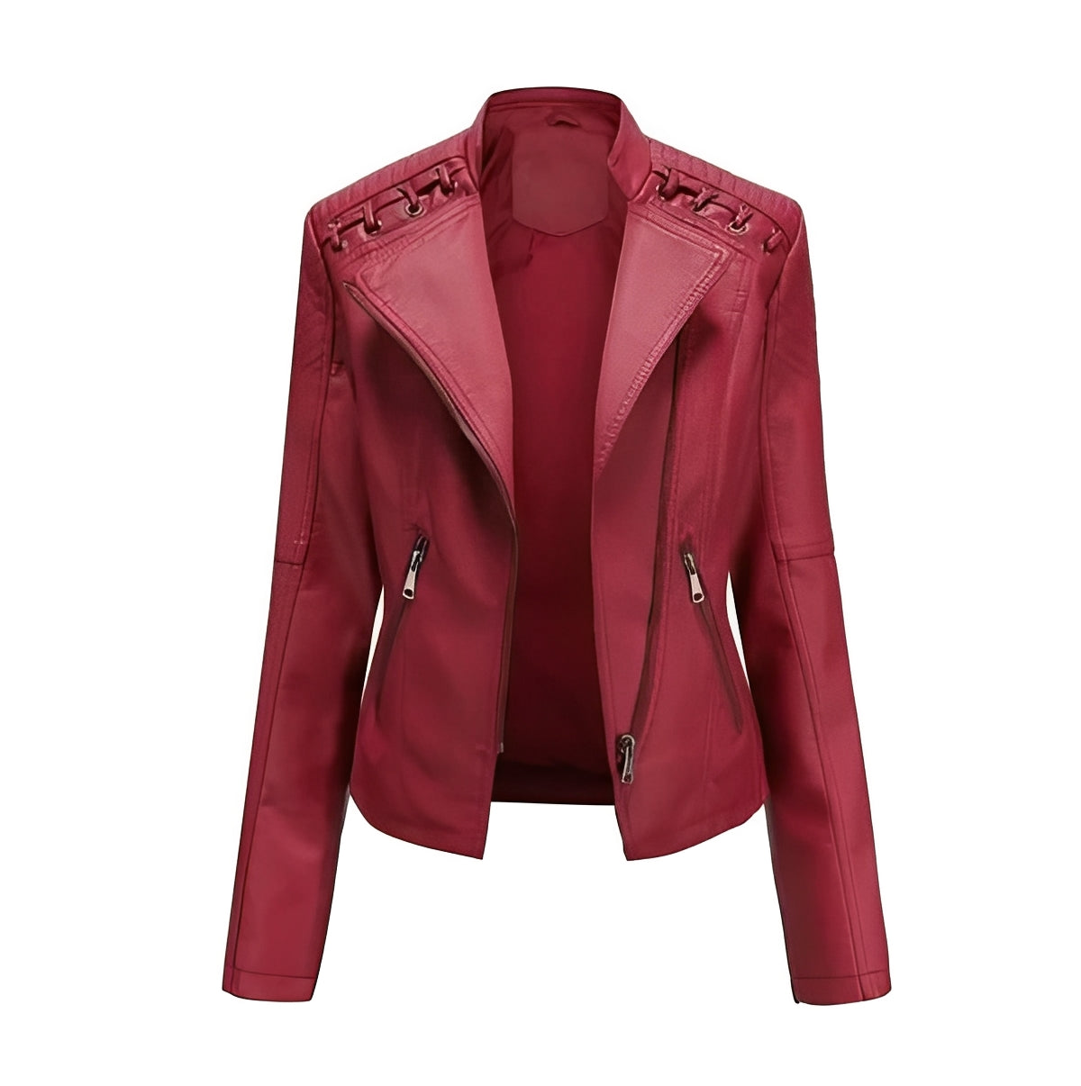 Women's Leather Jacket with Front Zipper
