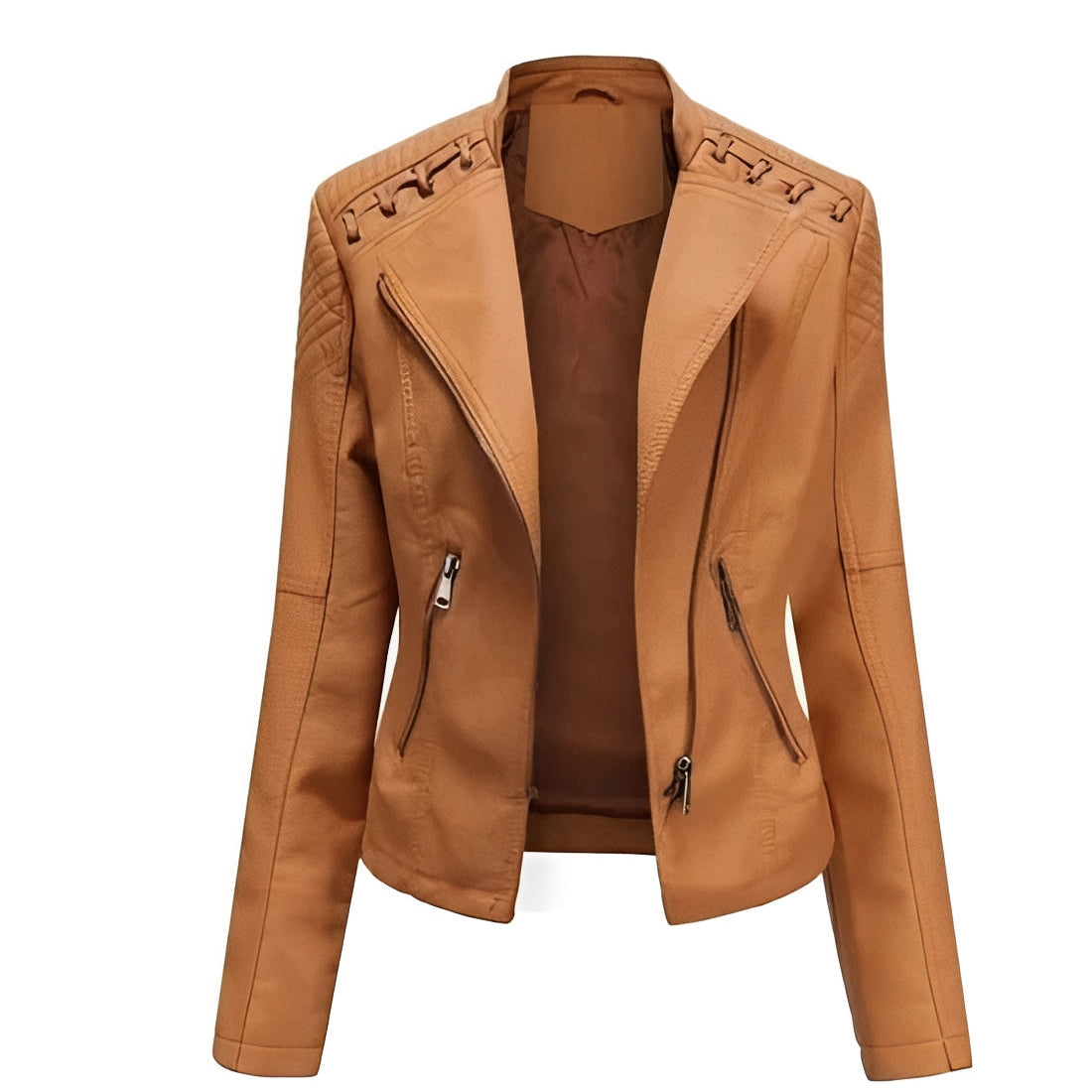 Women's Leather Jacket with Front Zipper