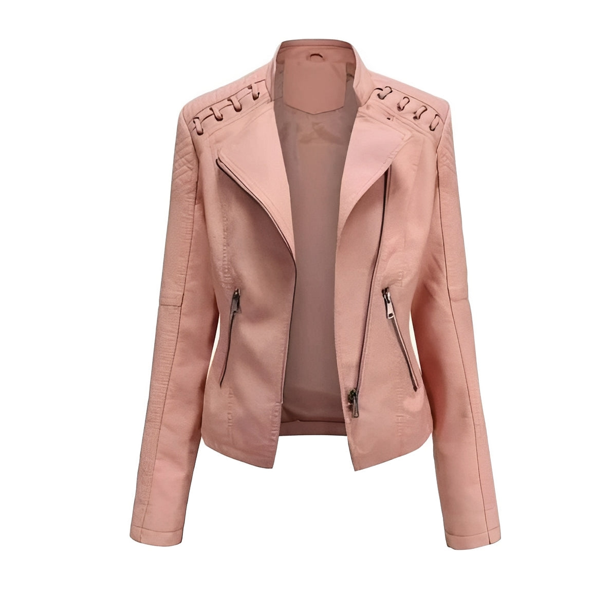 Women's Leather Jacket with Front Zipper