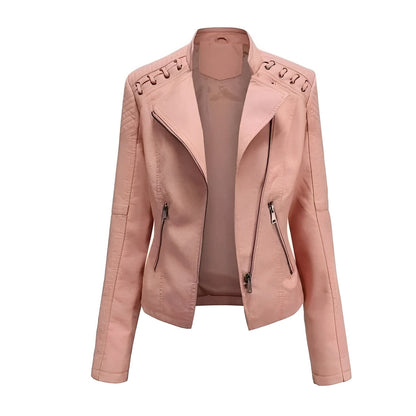 Women's Leather Jacket with Front Zipper