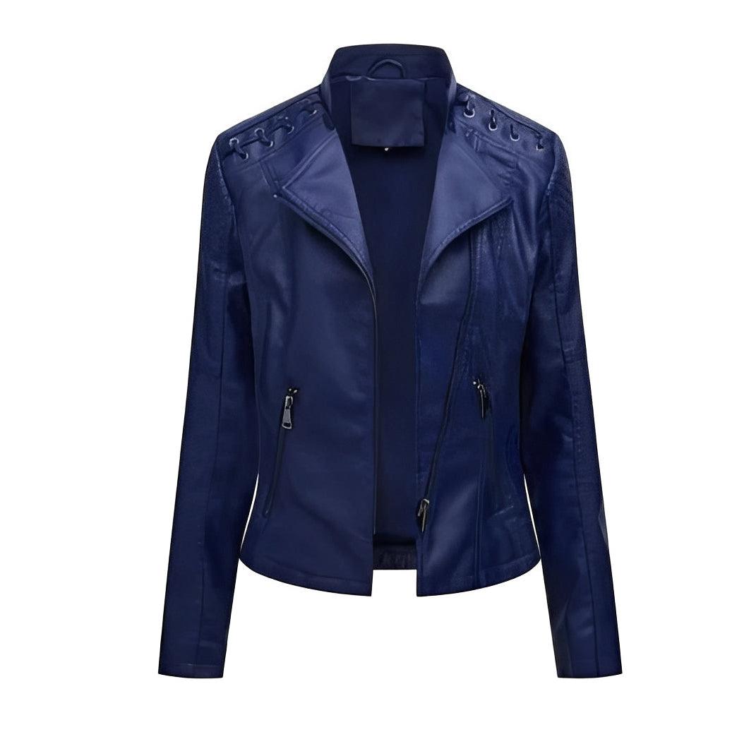 Women's Leather Jacket with Front Zipper
