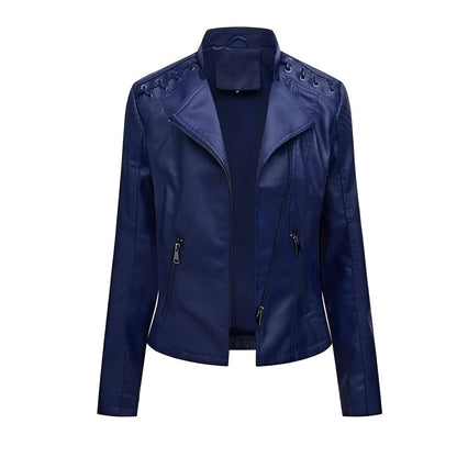 Women's Leather Jacket with Front Zipper