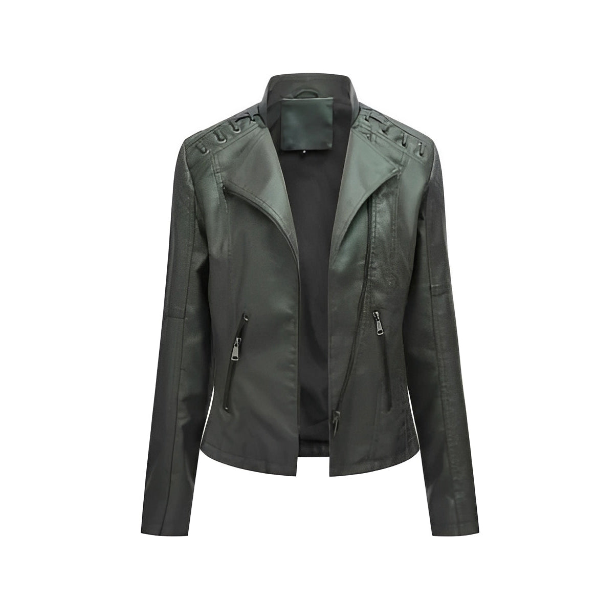 Women's Leather Jacket with Front Zipper
