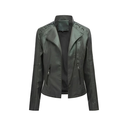 Women's Leather Jacket with Front Zipper