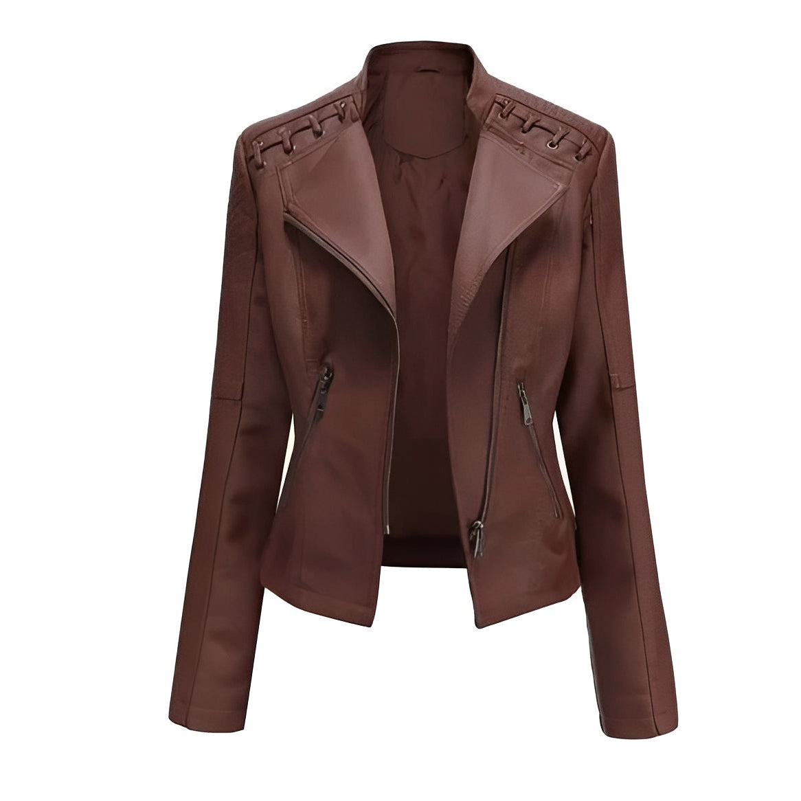 Women's Leather Jacket with Front Zipper
