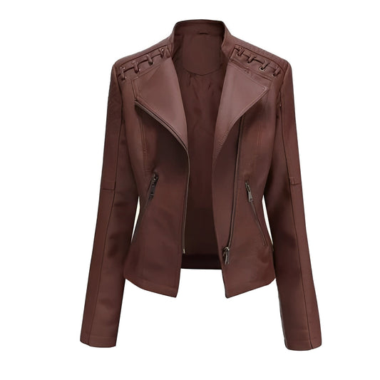 Women's Leather Jacket with Front Zipper