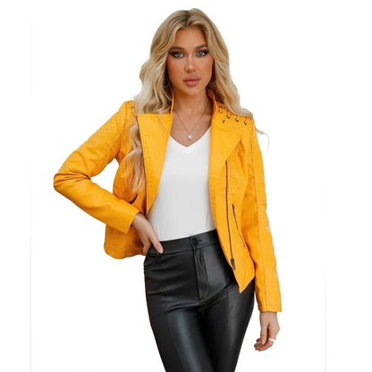 Women's Leather Jacket with Front Zipper
