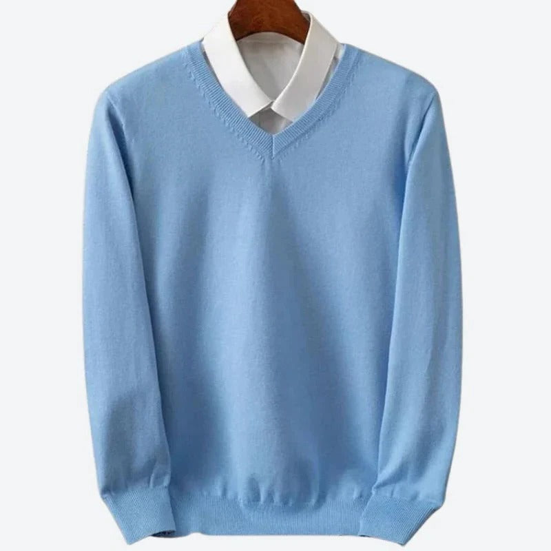 Cashmere Sweater with V-Neck Pullover Style for Men