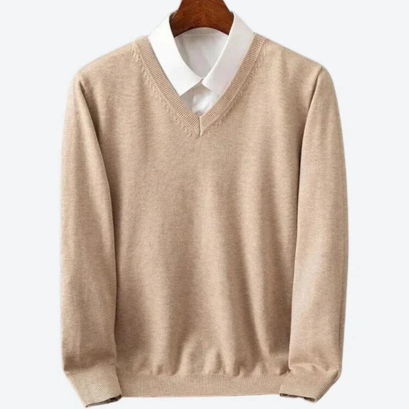 Cashmere Sweater with V-Neck Pullover Style for Men