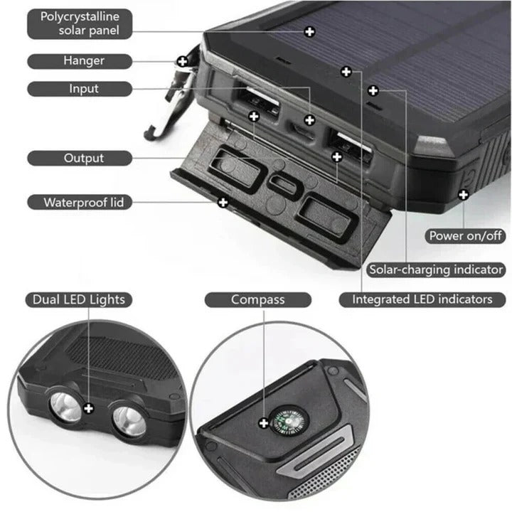 Portable 30,000mAh Solar USB Power Bank