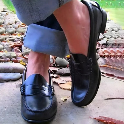 PU Leather Women's Slip On Loafers with Vintage Style Low Heel