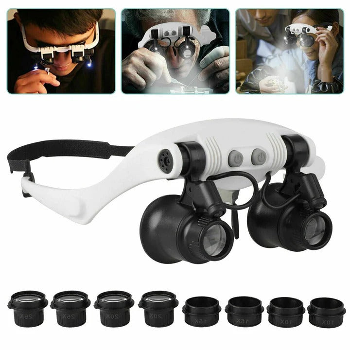 LED Headband Magnifier with Interchangeable Lenses for Detail Work