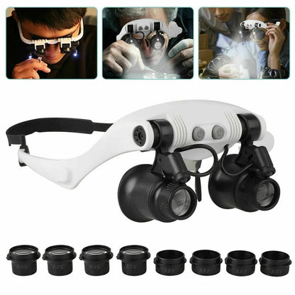 LED Headband Magnifier with Interchangeable Lenses for Detail Work