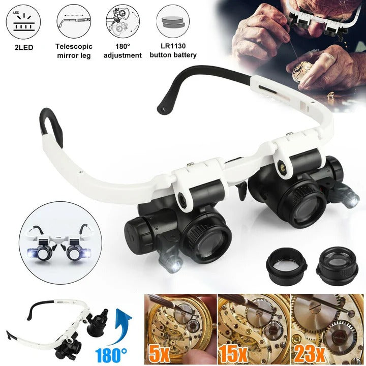 LED Headband Magnifier with Interchangeable Lenses for Detail Work