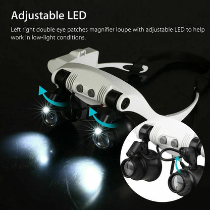 LED Headband Magnifier with Interchangeable Lenses for Detail Work
