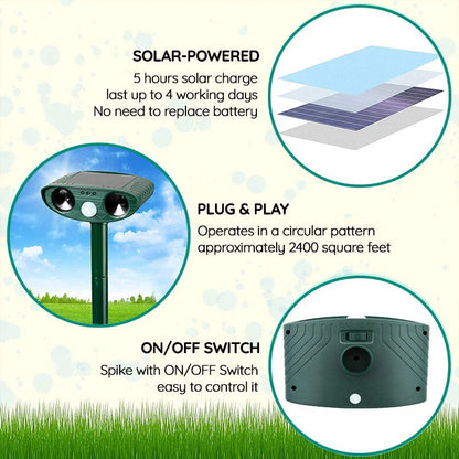 Solar Powered Ultrasonic Armadillo Deterrent Device with Motion Sensor