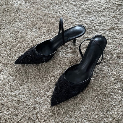 Women Sandals with Embroidered Mesh Upper and Slingback Closure for Formal Events