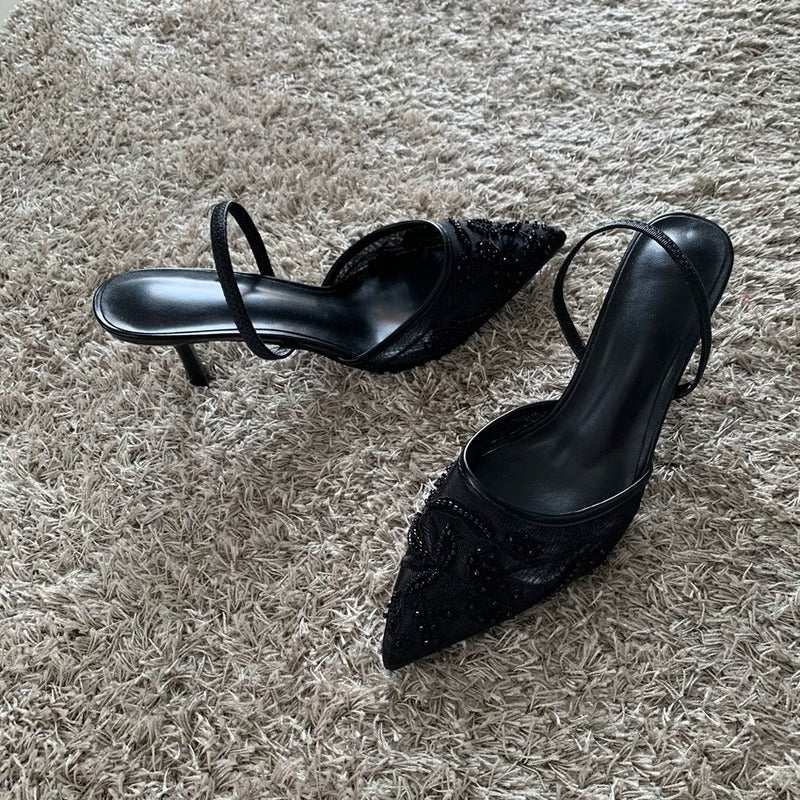 Women Sandals with Embroidered Mesh Upper and Slingback Closure for Formal Events