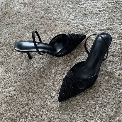 Women Sandals with Embroidered Mesh Upper and Slingback Closure for Formal Events