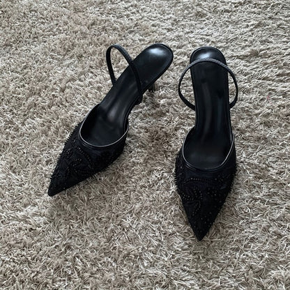 Women Sandals with Embroidered Mesh Upper and Slingback Closure for Formal Events