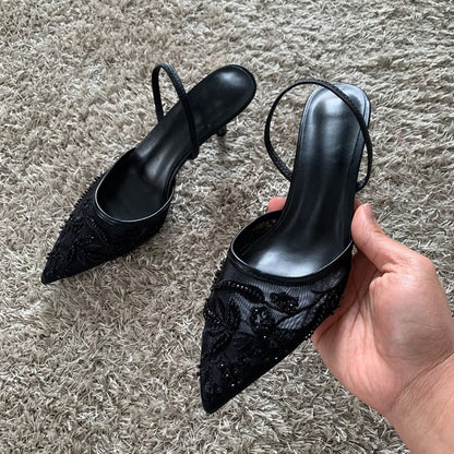 Women Sandals with Embroidered Mesh Upper and Slingback Closure for Formal Events