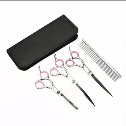 Dog Grooming Scissors Kit with 7 Inch Steel Blades and Rounded Safety Tips and Ergonomic Handles