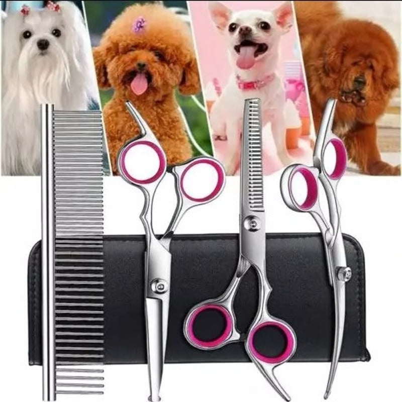 Dog Grooming Scissors Kit with 7 Inch Steel Blades and Rounded Safety Tips and Ergonomic Handles