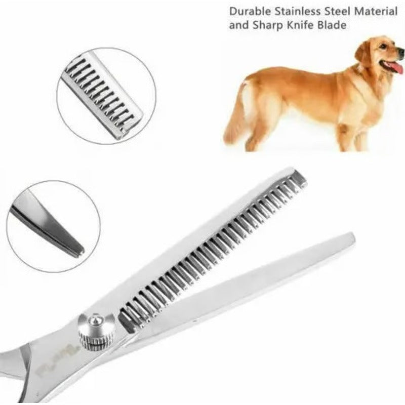 Dog Grooming Scissors Kit with 7 Inch Steel Blades and Rounded Safety Tips and Ergonomic Handles