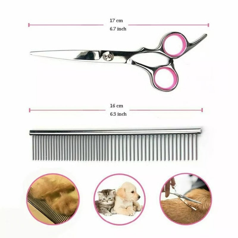 Dog Grooming Scissors Kit with 7 Inch Steel Blades and Rounded Safety Tips and Ergonomic Handles