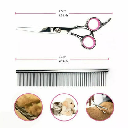Dog Grooming Scissors Kit with 7 Inch Steel Blades and Rounded Safety Tips and Ergonomic Handles