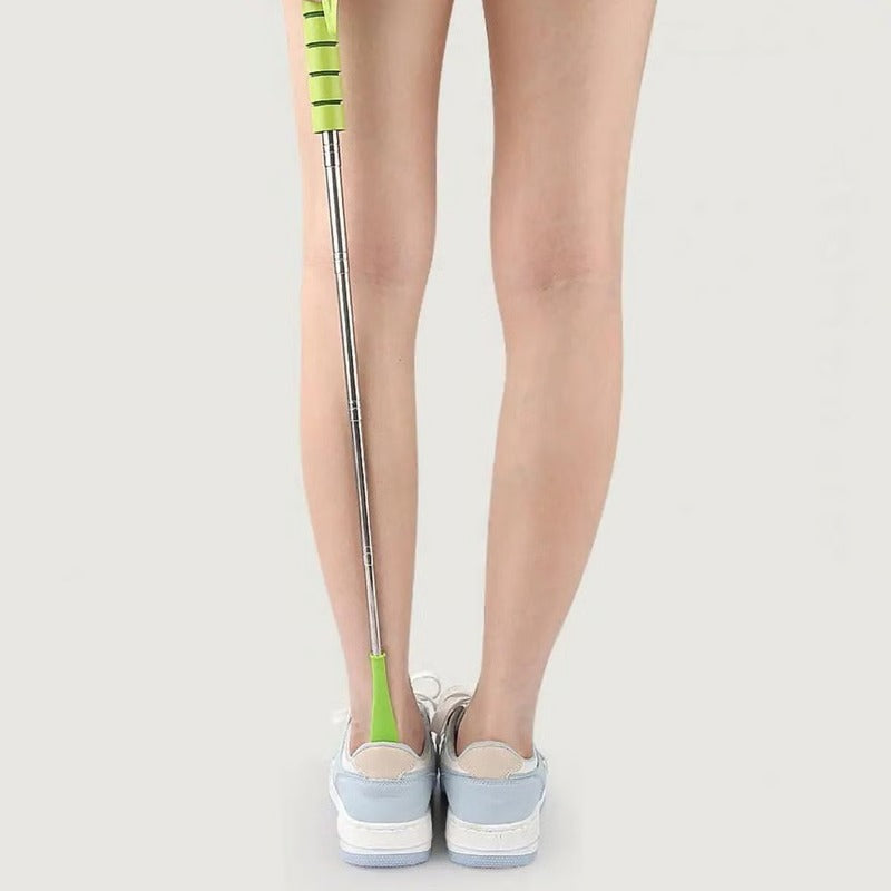 Extendable Stainless Steel Shoe Horn with Adjustable Length and Reinforced Base and Textured Grip