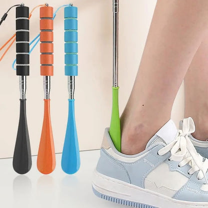 Extendable Stainless Steel Shoe Horn with Adjustable Length and Reinforced Base and Textured Grip