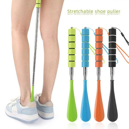 Extendable Stainless Steel Shoe Horn with Adjustable Length and Reinforced Base and Textured Grip