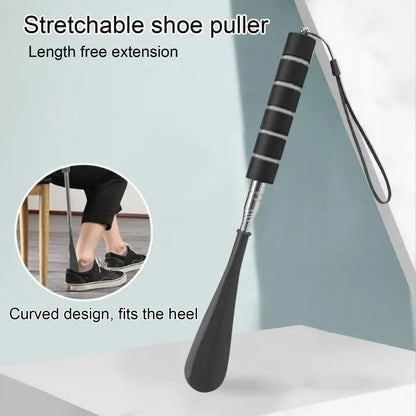 Extendable Stainless Steel Shoe Horn with Adjustable Length and Reinforced Base and Textured Grip