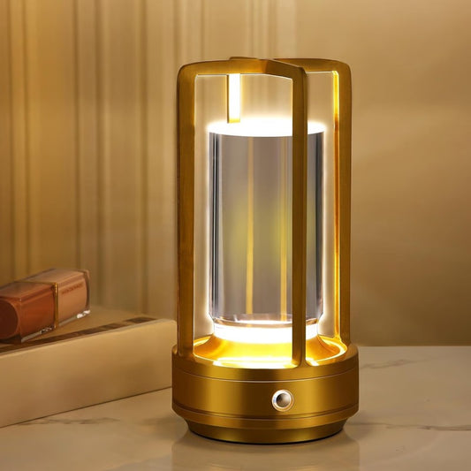 LED Crystal Lantern Lamp with Rechargeable Cordless Power and Portable Desktop Design