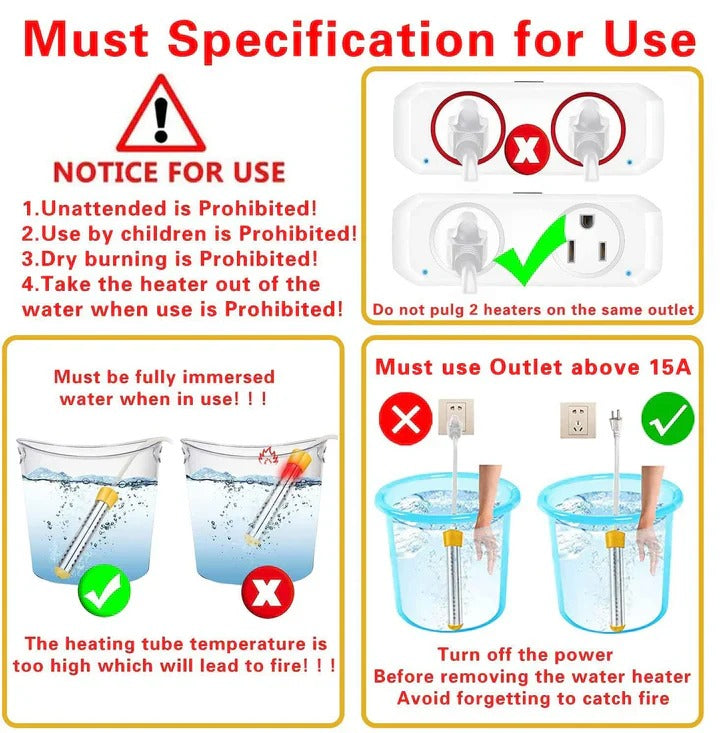Portable Immersion Water Heater with Stainless Steel Coil