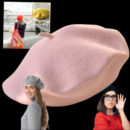 Solid Color Woollen Beret for Women and Girls with Comfortable Elastic Inner Band