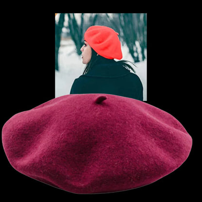 Solid Color Woollen Beret for Women and Girls with Comfortable Elastic Inner Band