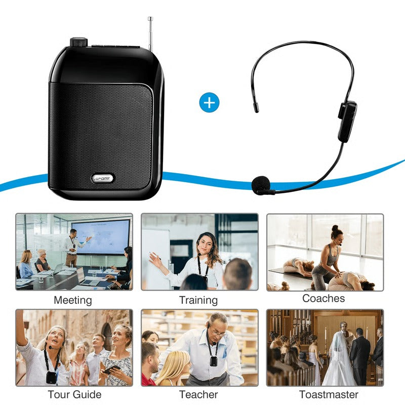 Wireless Voice Amplifier Portable Rechargeable Microphone Speaker For Teaching, Tour Guides & Presentations