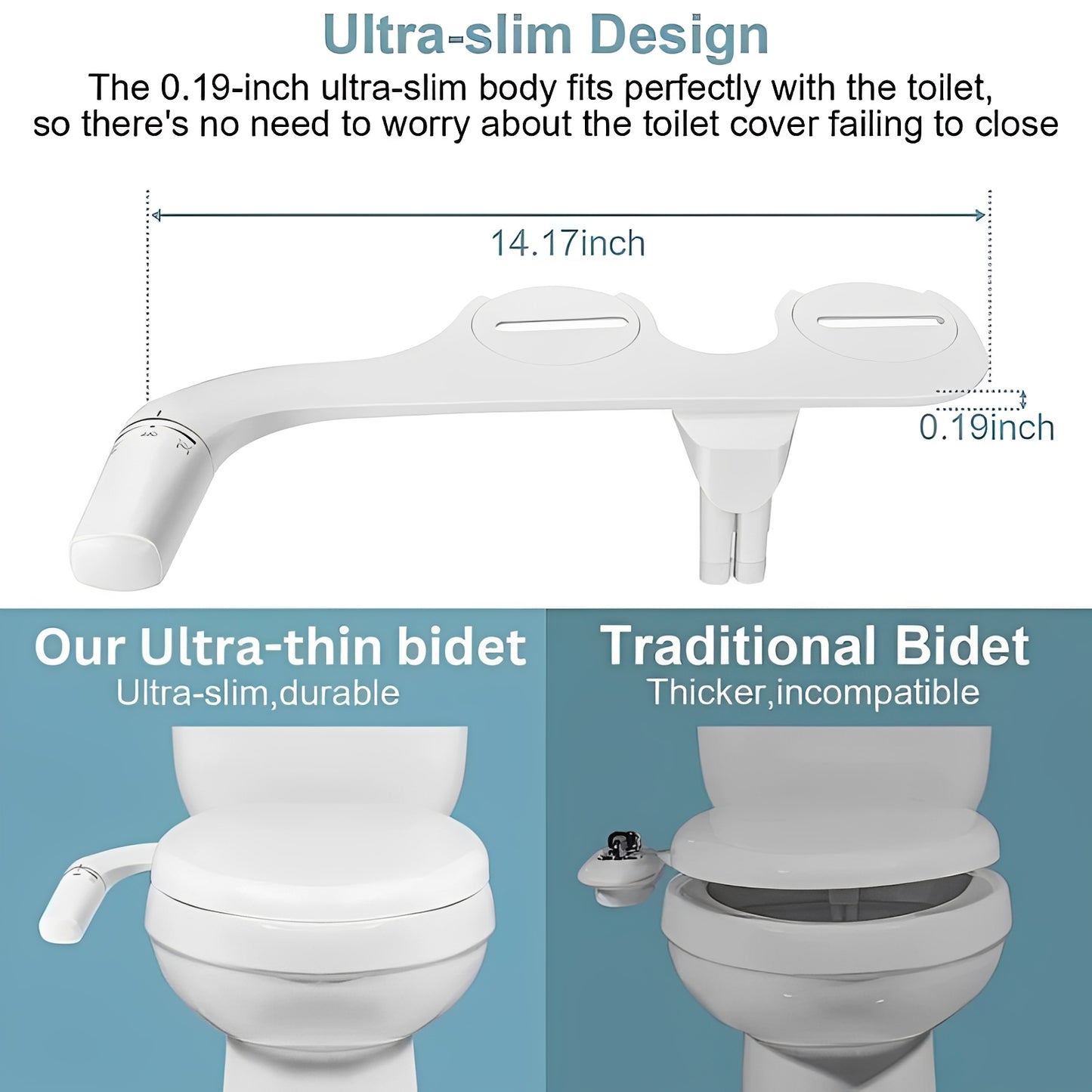 Bidet Attachment with Dual Spray Nozzles for Toilets