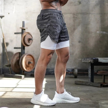 Men’s 2 in 1 Camo Athletic Shorts with Inner Compression Layer