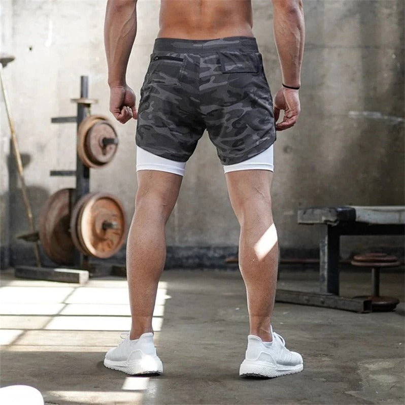 Men’s 2 in 1 Camo Athletic Shorts with Inner Compression Layer